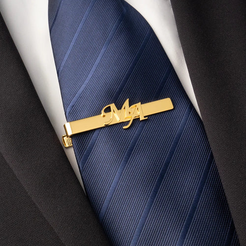 Monogram Initials Tie Clip in Gold – engraved initials tie bar