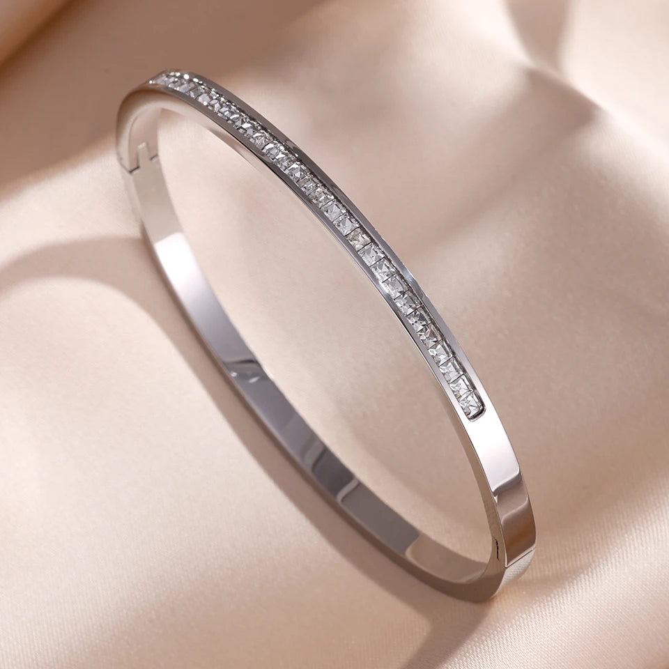 Zirconia Stainless Steel Bracelet Set