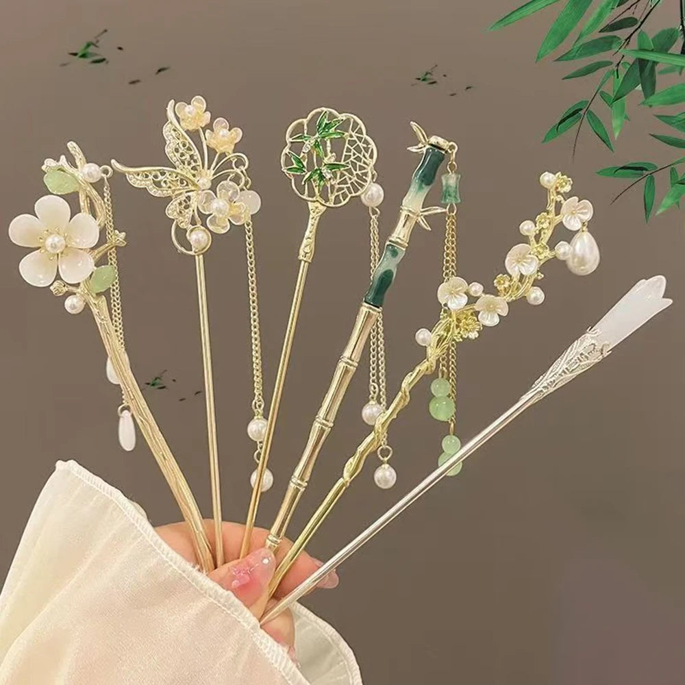 Tassel Hair Stick – Flower & Pearl Hair Accessory