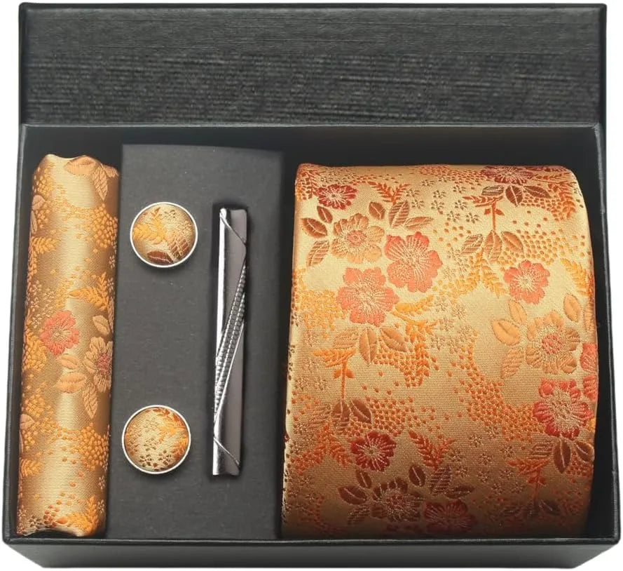 Silk Tie Gift Set: Tie, Pocket Square, Cufflinks & Tie Clip