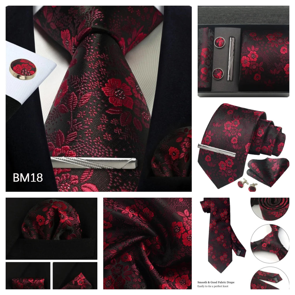 Silk Tie Gift Set: Tie, Pocket Square, Cufflinks & Tie Clip