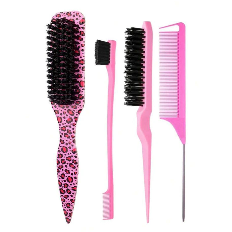 Slick-Back Hair Brush Set in Pink Leopard Set – Sleek Ponytail Brush