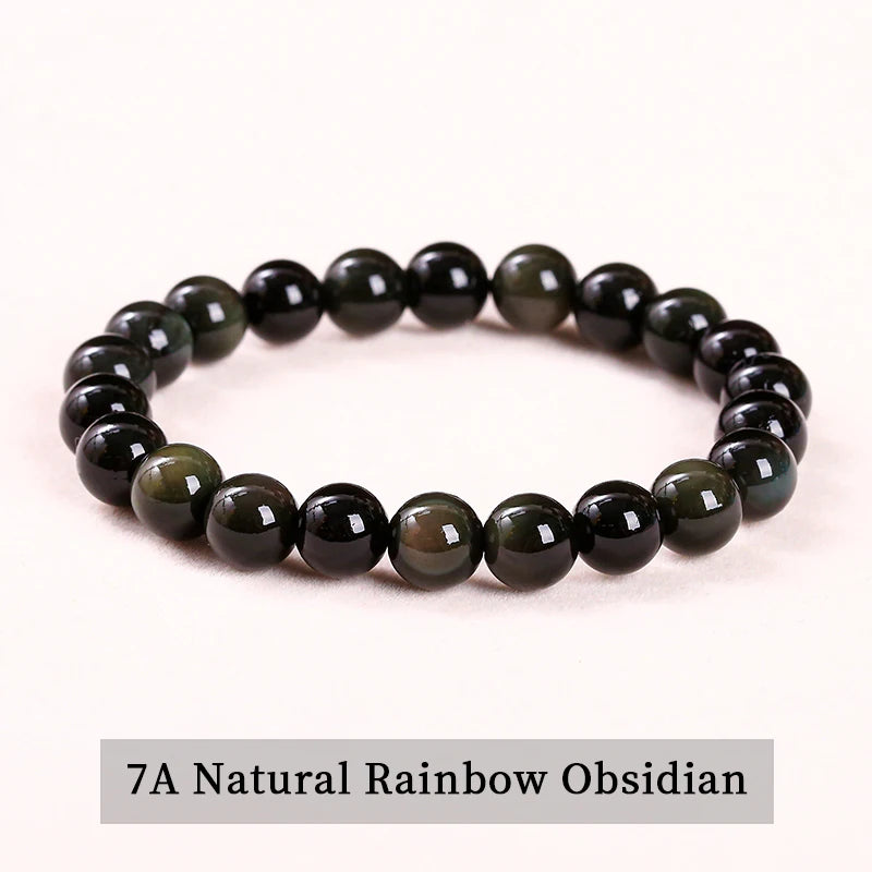 Men's Natural Stone Bead Bracelet in Rainbow Obsidian – natural stone bead bracelet men