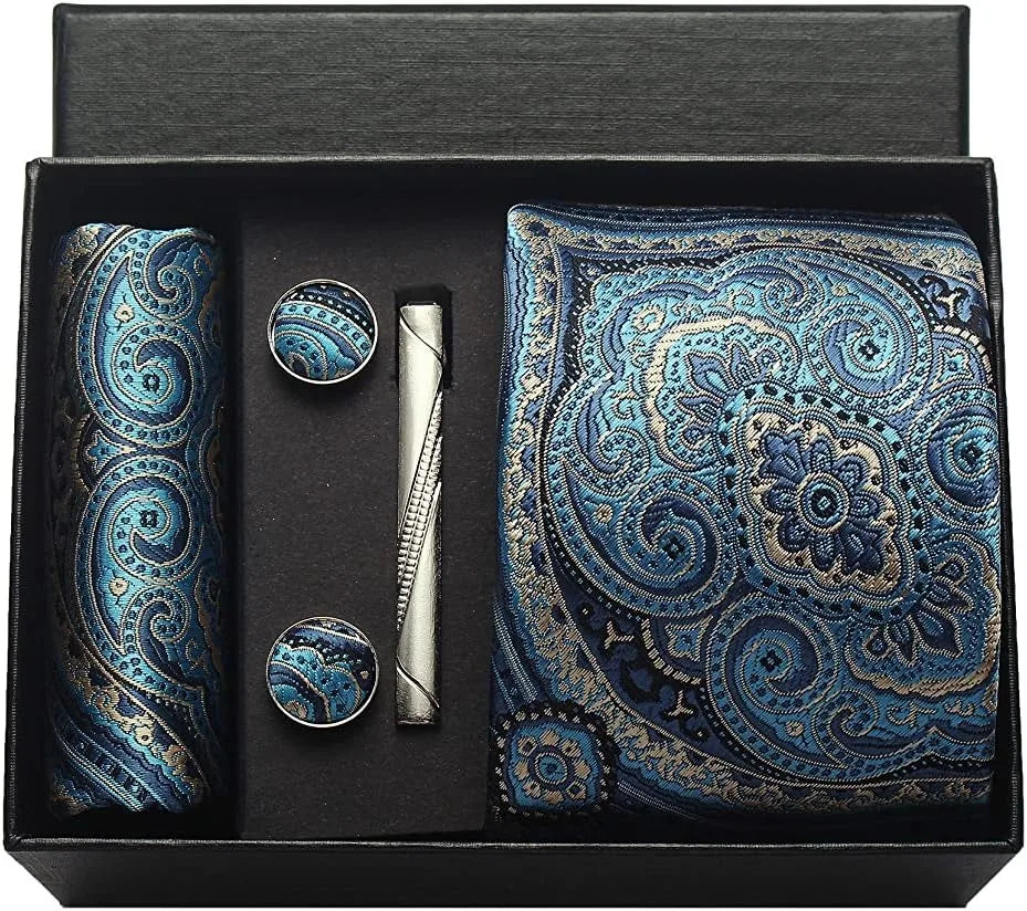 Silk Tie Gift Set: Tie, Pocket Square, Cufflinks & Tie Clip