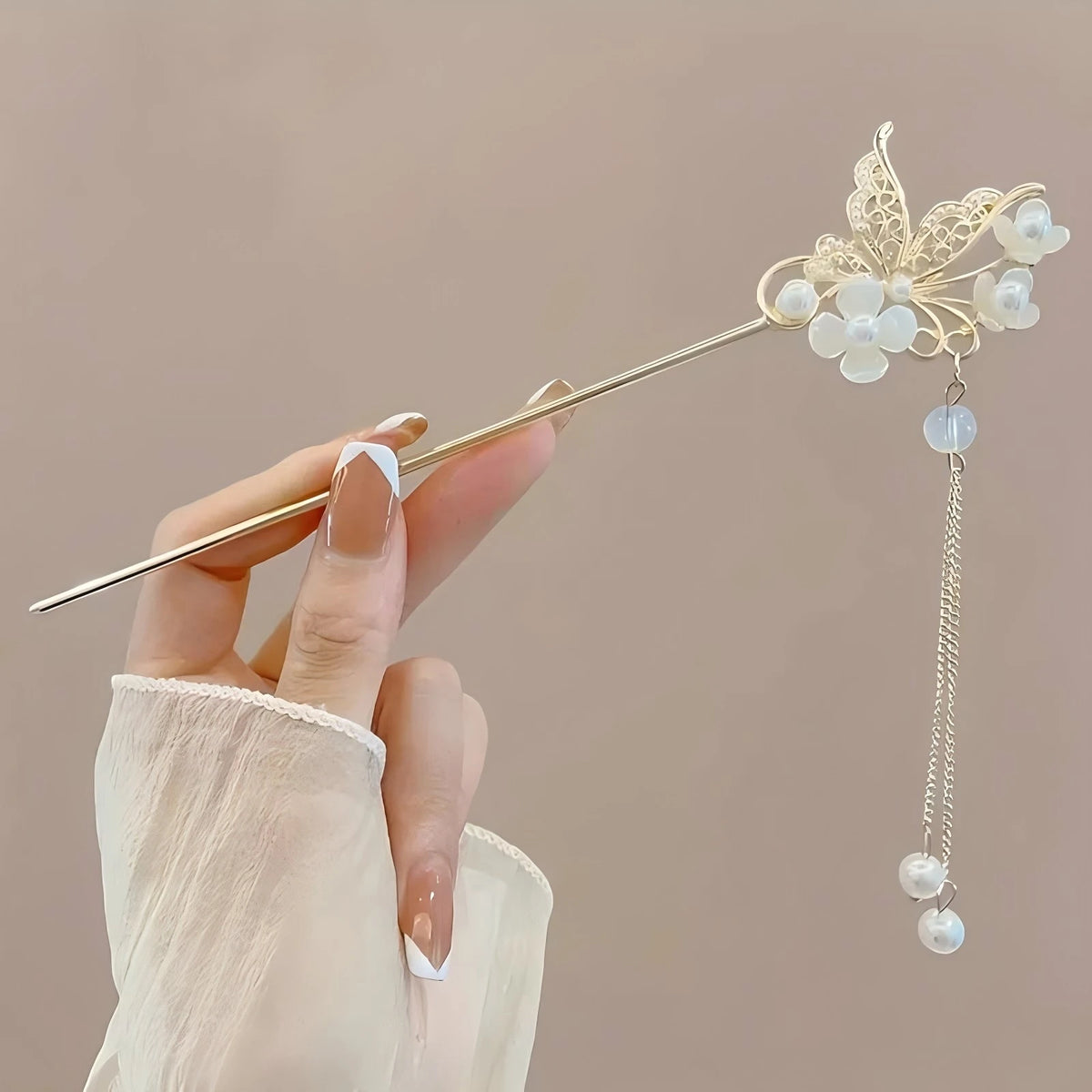 Tassel Hair Stick in Pearl Butterfly – Flower & Pearl Hair Accessory
