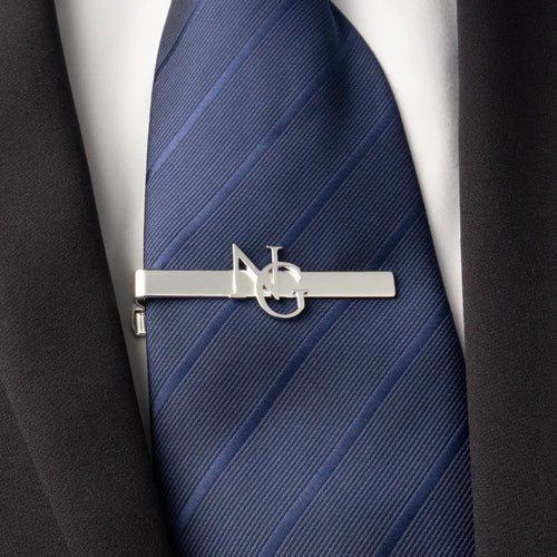 Monogram Initials Tie Clip in Silver – engraved initials tie bar