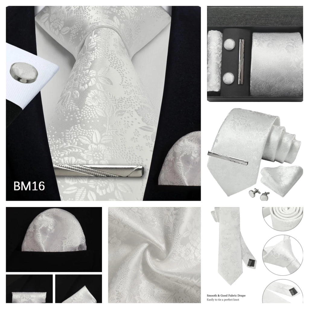 Silk Tie Gift Set: Tie, Pocket Square, Cufflinks & Tie Clip