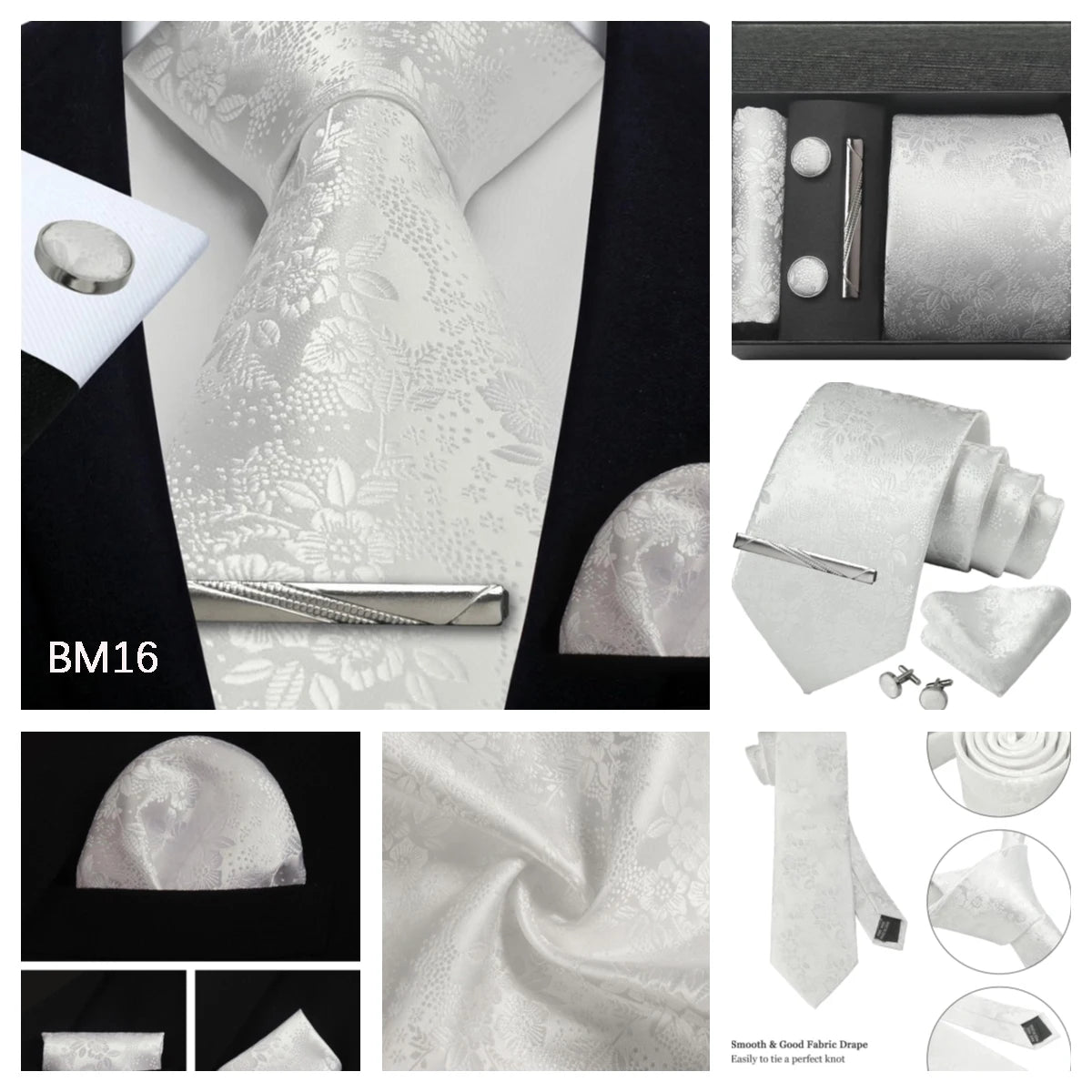 Silk Tie Gift Set: Tie, Pocket Square, Cufflinks & Tie Clip