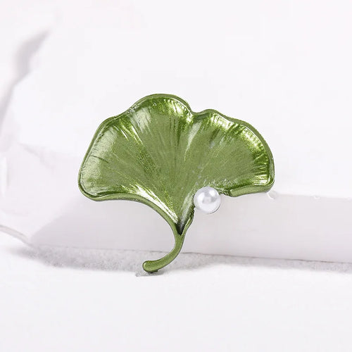 Vintage Enamel Flower Brooch in Ginkgo & Pearl – enamel flower brooch