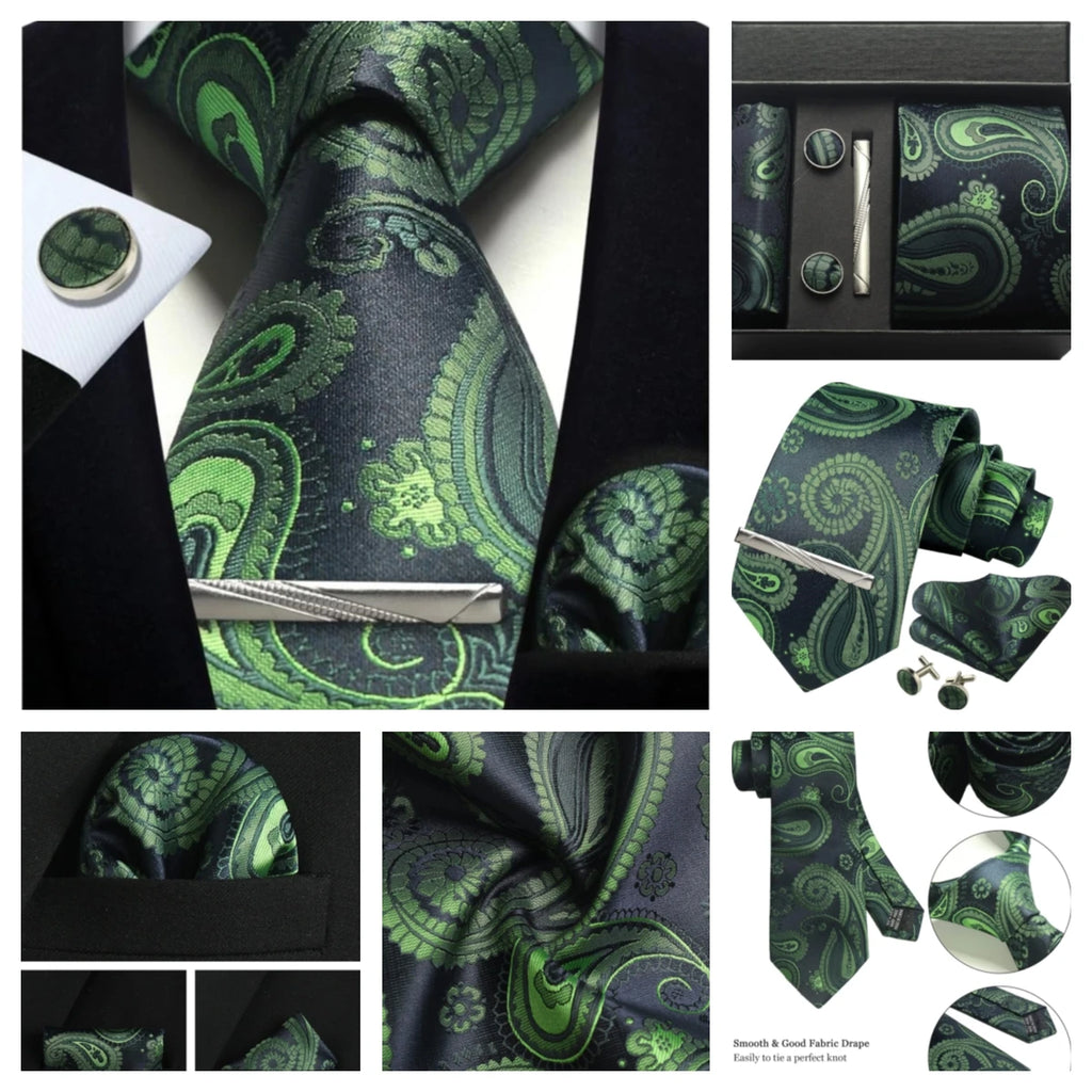 Silk Tie Gift Set: Tie, Pocket Square, Cufflinks & Tie Clip