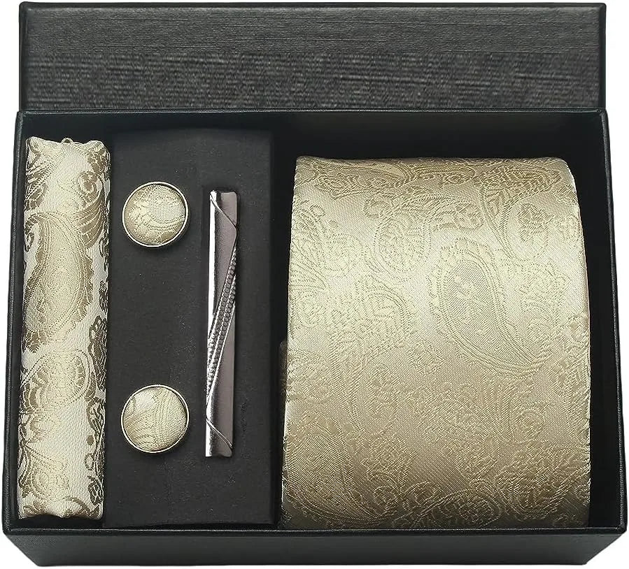 Silk Tie Gift Set: Tie, Pocket Square, Cufflinks & Tie Clip
