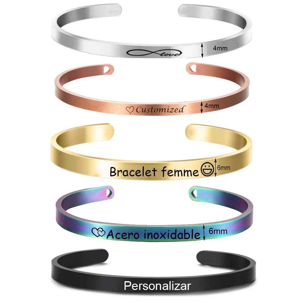 Engraved Name Cuff Bracelet in Rainbow, 6 mm – Personalized Gift for Her