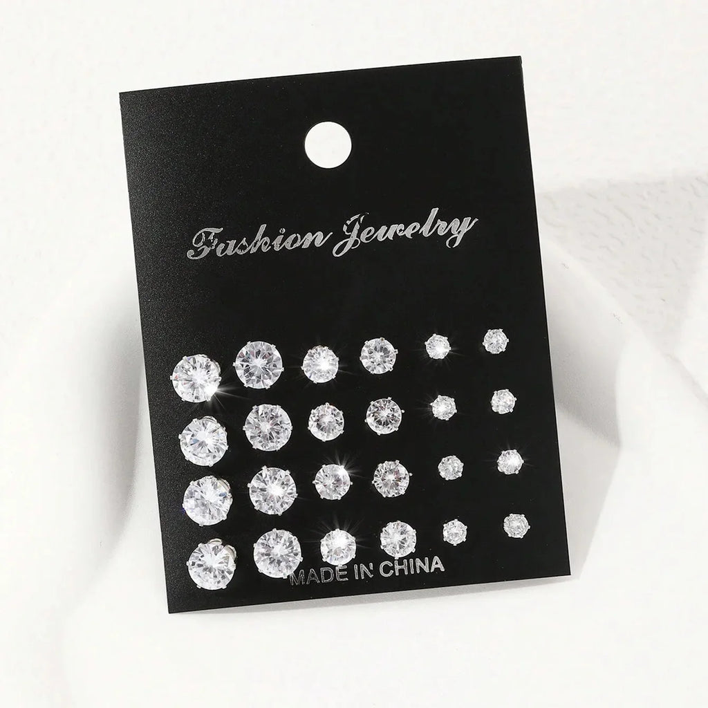 12-Pair Zirconia Stud Earrings Set