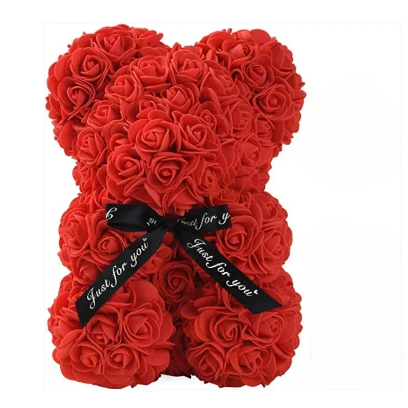 Eternal Rose Teddy Bear (25 cm) in Red – Anniversary Gift