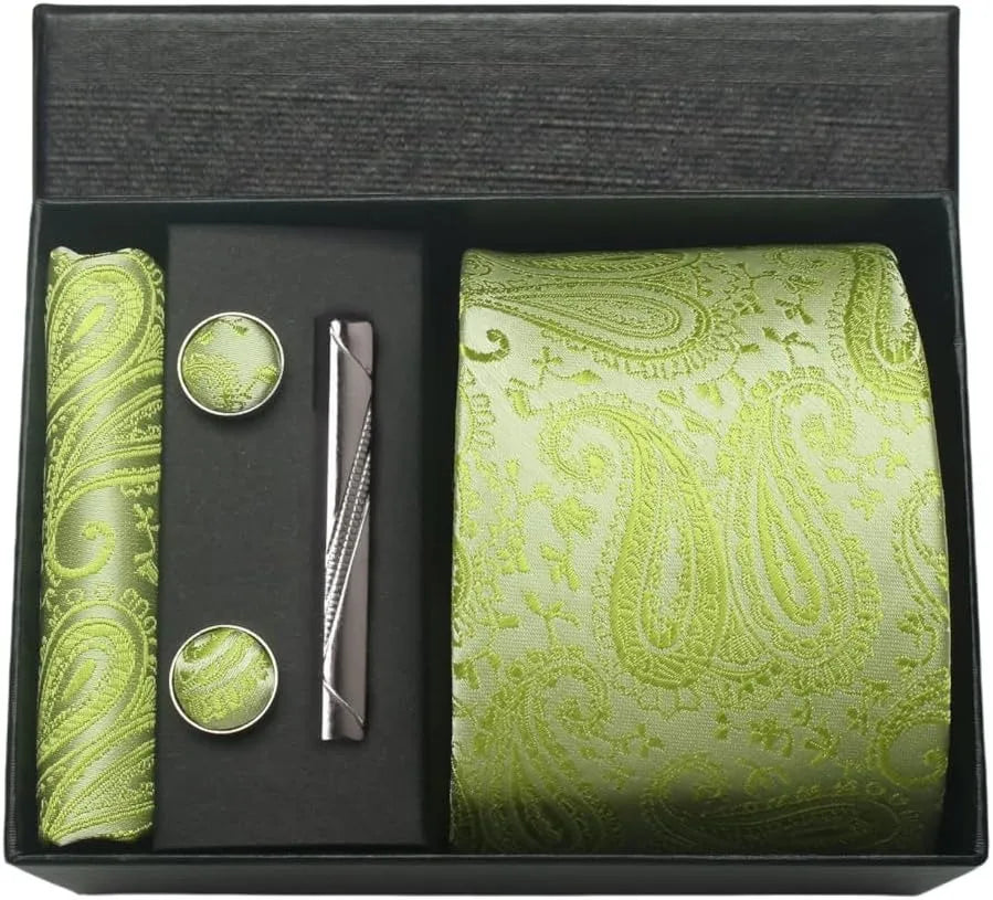 Silk Tie Gift Set: Tie, Pocket Square, Cufflinks & Tie Clip
