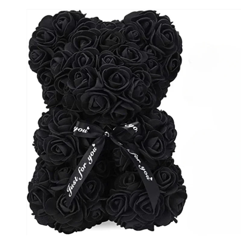 Eternal Rose Teddy Bear (25 cm) in Black – Anniversary Gift