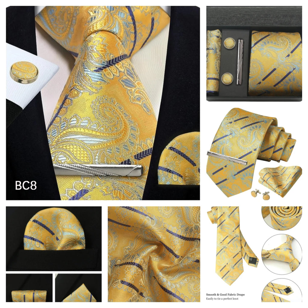 Silk Tie Gift Set: Tie, Pocket Square, Cufflinks & Tie Clip