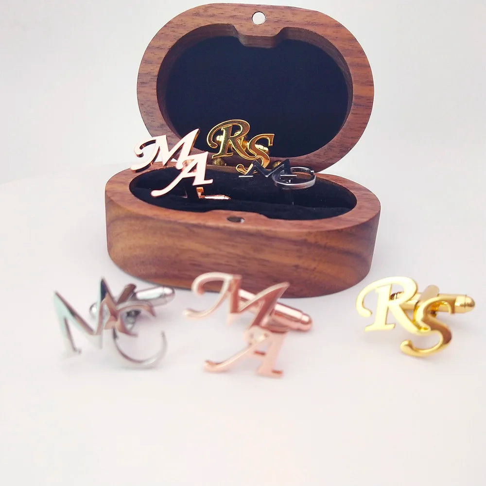 Engraved Initials Cufflinks with Wooden Box – engraved initials cufflinks, photo 5