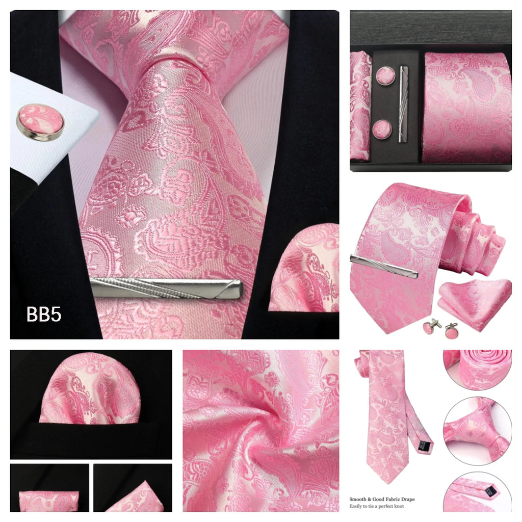 Silk Tie Gift Set: Tie, Pocket Square, Cufflinks & Tie Clip