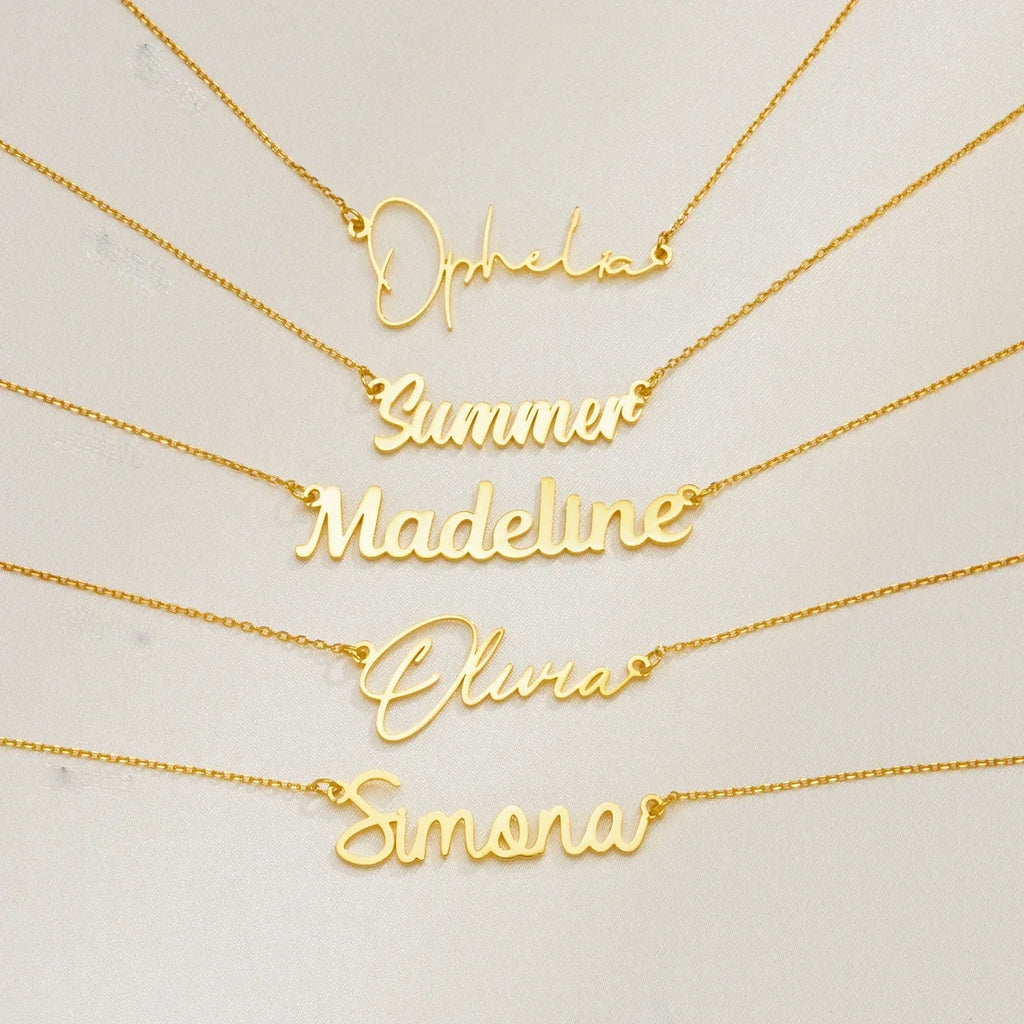 Custom Script Name Necklace – 18 Script Fonts + Hebrew