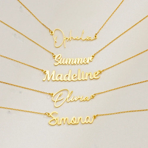 Her Name in Gold – Custom Script Name Necklace – 18 Script Fonts + Hebrew