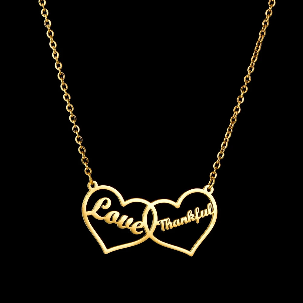 Two Names Heart Necklace in Gold, Classic Hearts, 45 cm – Personalized Couple Gift