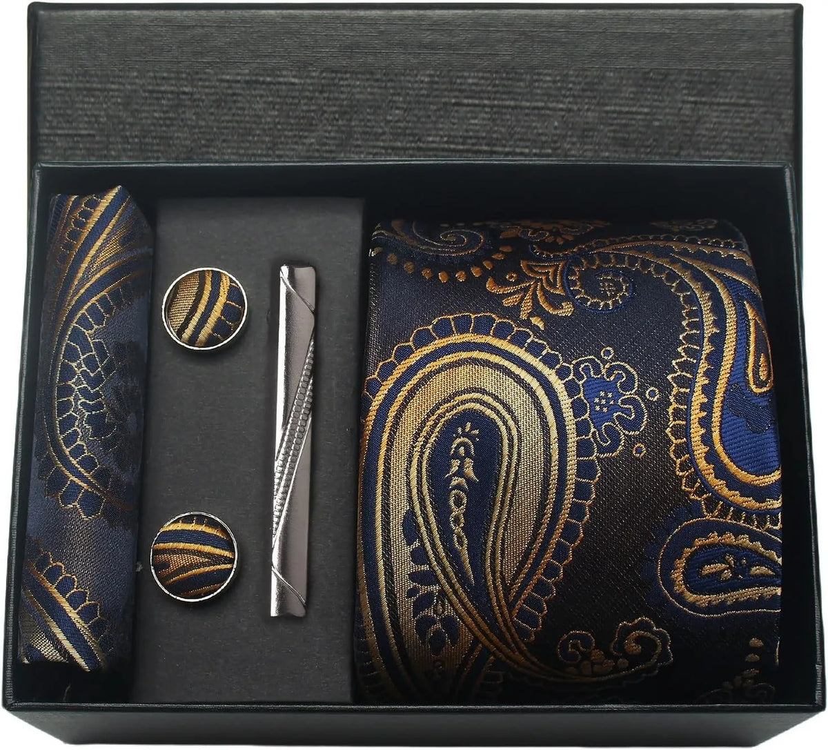 Silk Tie Gift Set: Tie, Pocket Square, Cufflinks & Tie Clip