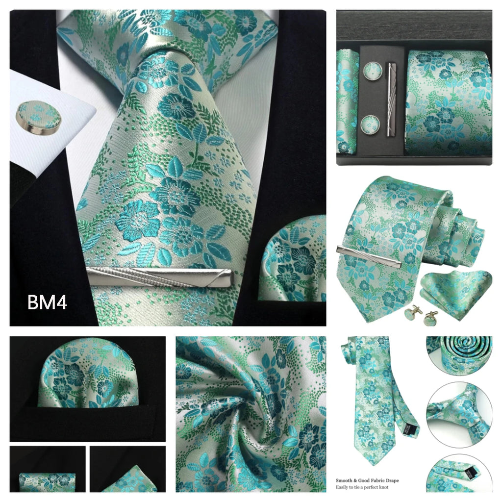 Silk Tie Gift Set: Tie, Pocket Square, Cufflinks & Tie Clip
