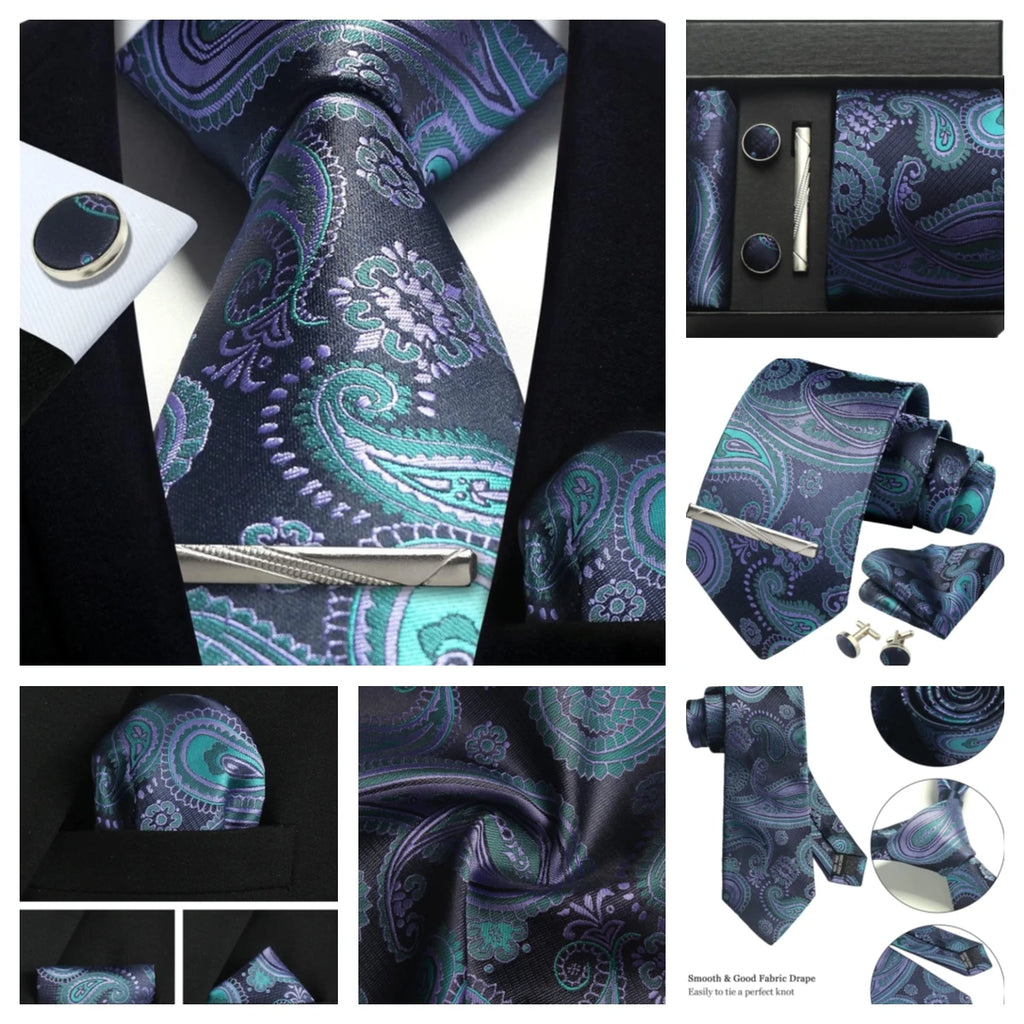 Silk Tie Gift Set: Tie, Pocket Square, Cufflinks & Tie Clip