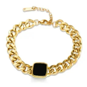 Chunky Chain Bracelet in Gold – Black Stone Curb – chunky chain bracelet