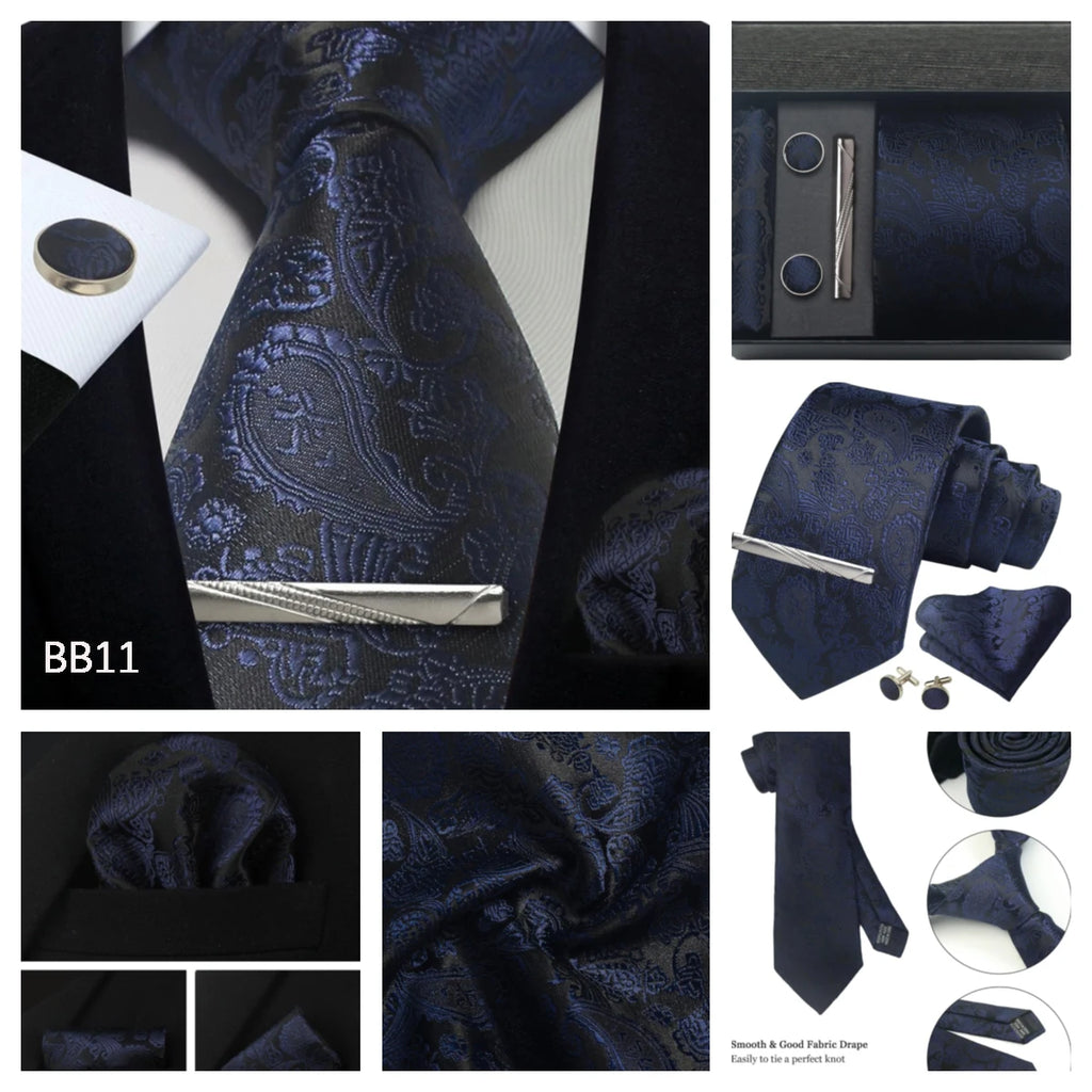 Silk Tie Gift Set: Tie, Pocket Square, Cufflinks & Tie Clip