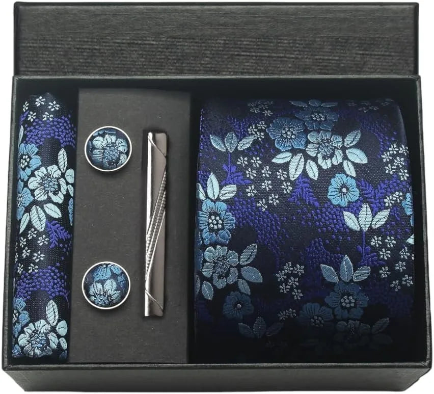 Silk Tie Gift Set: Tie, Pocket Square, Cufflinks & Tie Clip