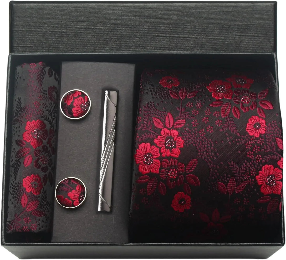 Silk Tie Gift Set: Tie, Pocket Square, Cufflinks & Tie Clip