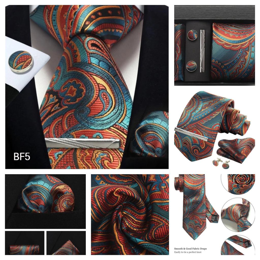 Silk Tie Gift Set: Tie, Pocket Square, Cufflinks & Tie Clip
