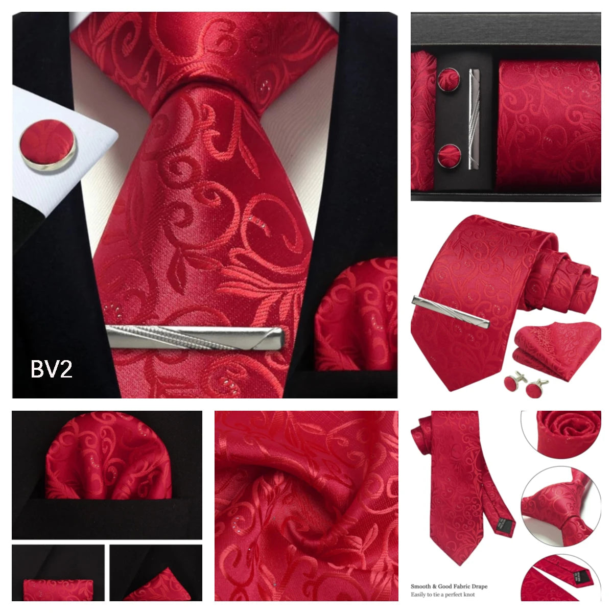 Silk Tie Gift Set: Tie, Pocket Square, Cufflinks & Tie Clip