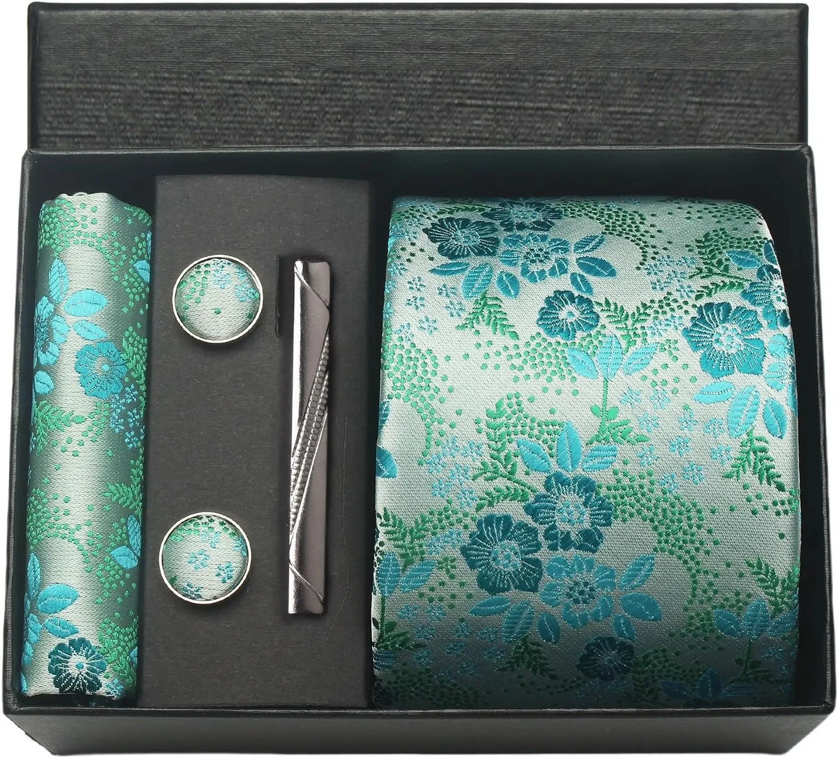 Silk Tie Gift Set: Tie, Pocket Square, Cufflinks & Tie Clip