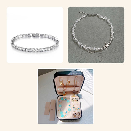 For the Mom Who Has Everything – tennis bracelet, bead chain necklace and mini travel jewelry case, a gift for mom