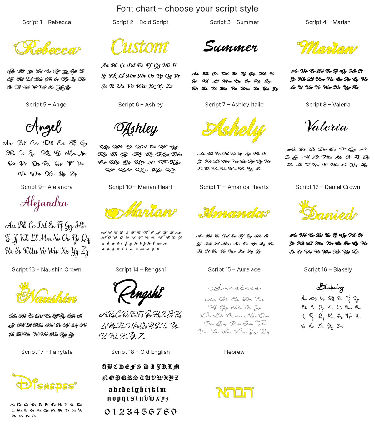 Custom Script Name Necklace – 18 Script Fonts + Hebrew, photo 2