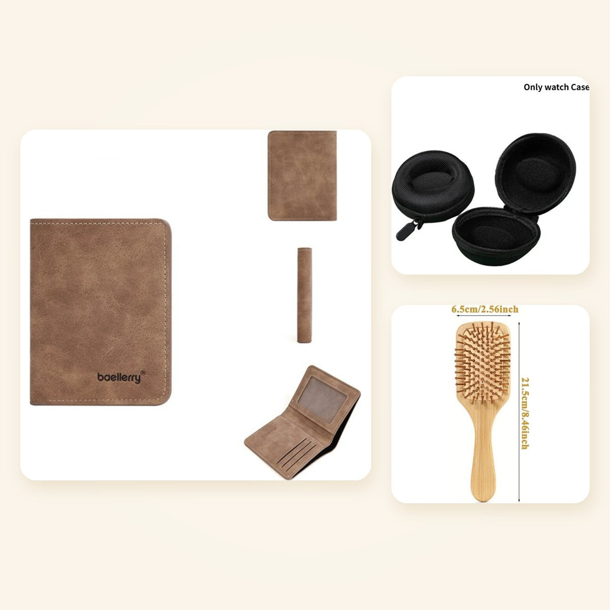 Gentleman's Gift Set in Brown – Wallet, Watch Case & Brush