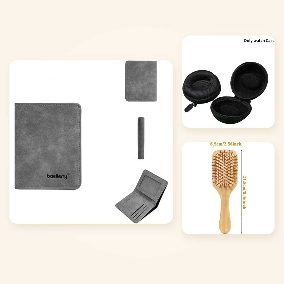 Gentleman's Gift Set in Grey – Wallet, Watch Case & Brush
