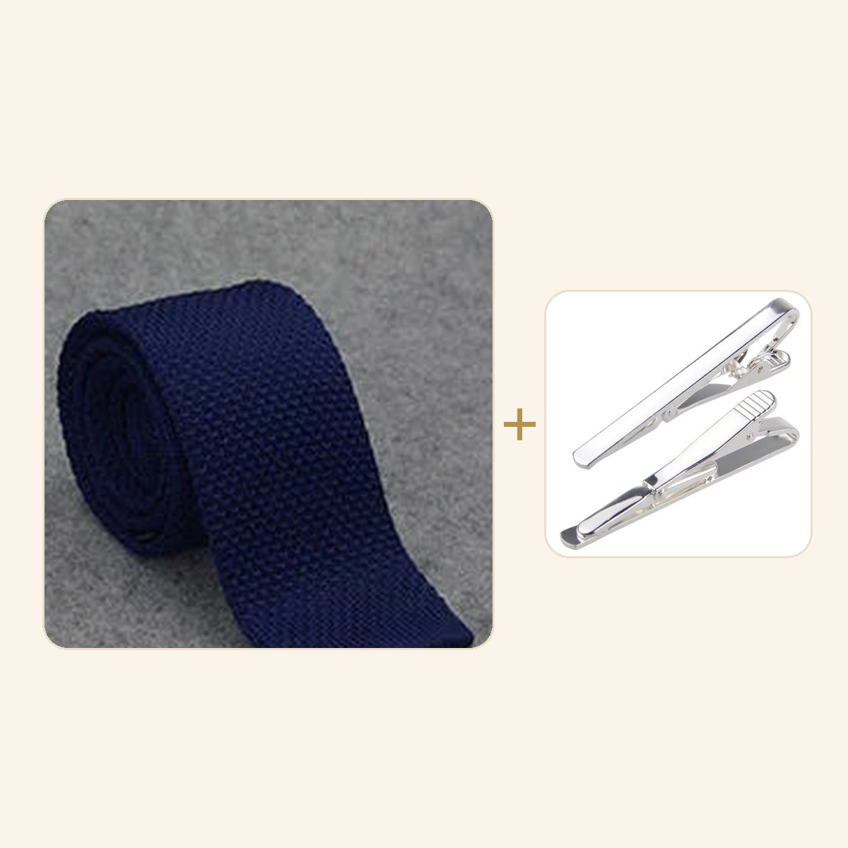 Office Ready Set – men's slim knit tie and tie bar clip gift set