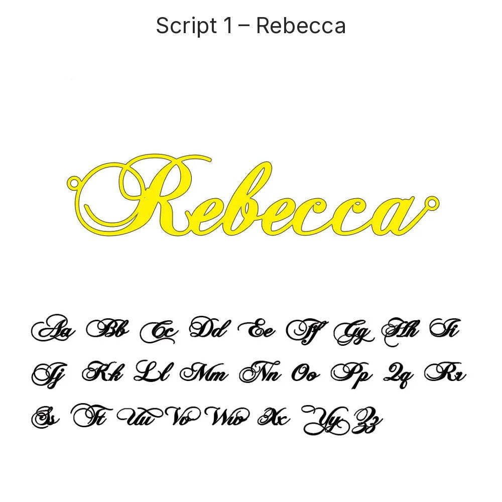 Custom Script Name Necklace in Gold, Script 1 – Rebecca, 45 cm – 18 Script Fonts + Hebrew