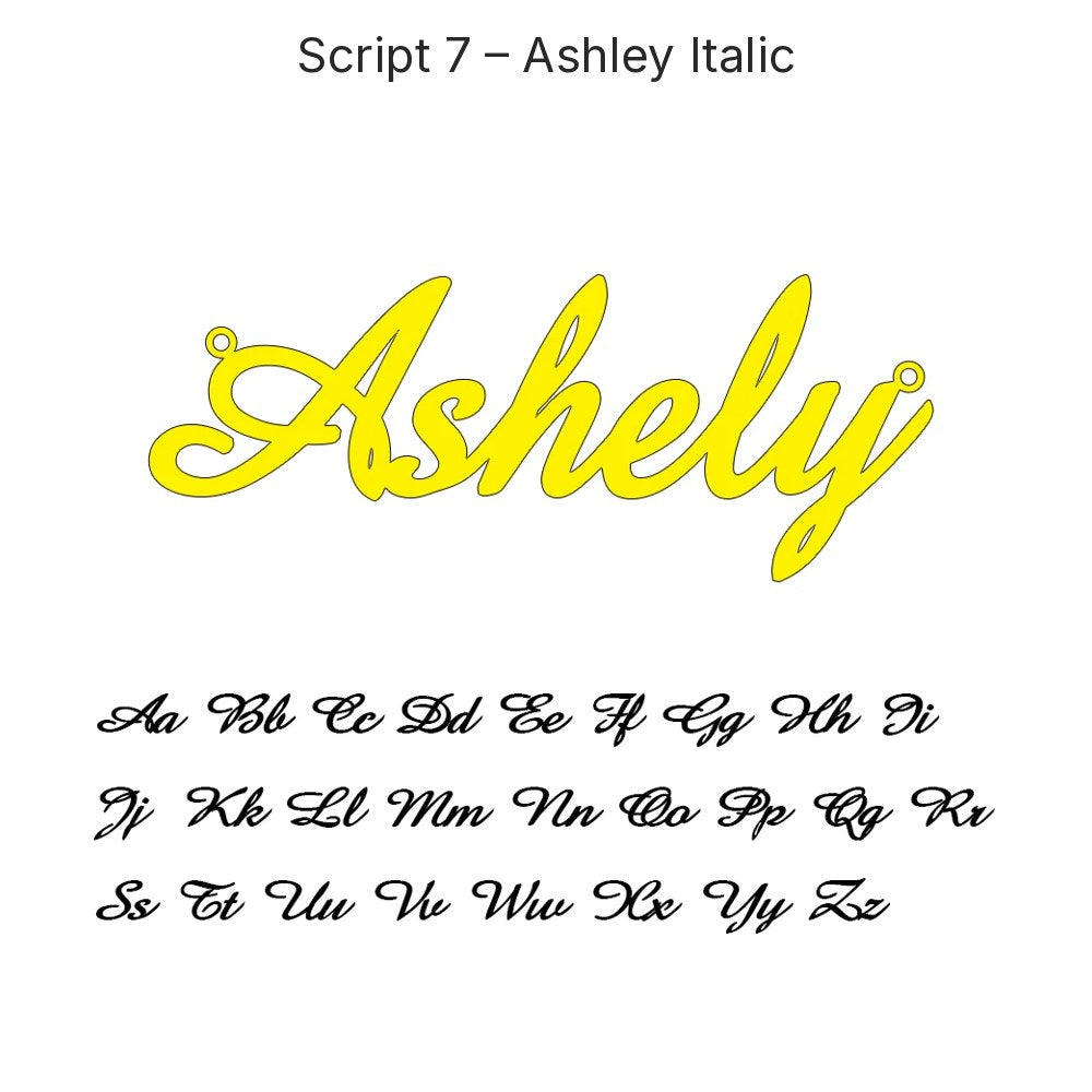 Custom Script Name Necklace in Gold, Script 7 – Ashley Italic, 45 cm – 18 Script Fonts + Hebrew