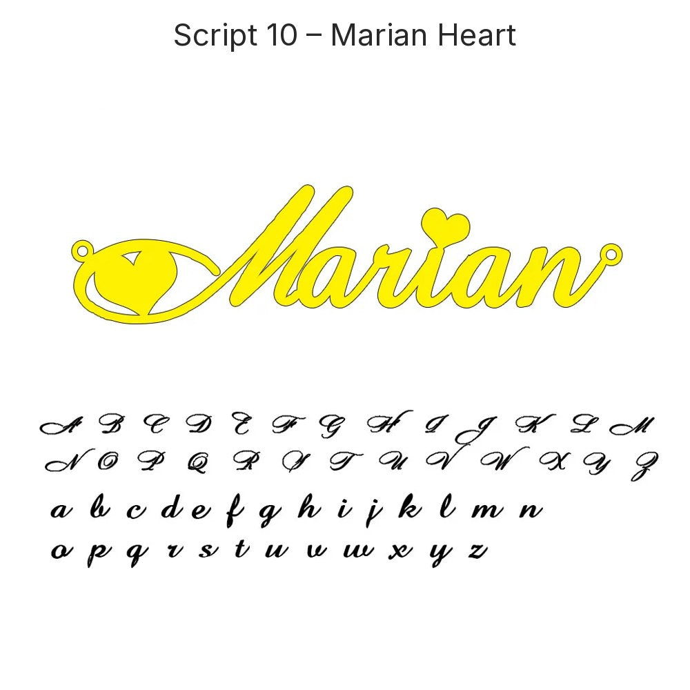 Custom Script Name Necklace in Gold, Script 10 – Marian Heart, 45 cm – 18 Script Fonts + Hebrew