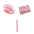 Pamper Her Set – satin bonnet, heatless curler and travel makeup bag in pink